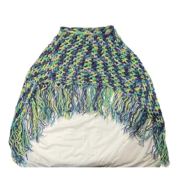 Hand-Made‎ Bohemian Crocheted Poncho/Shawl w/Fringe Multicolor 70's Style Hippie - Picture 7 of 13